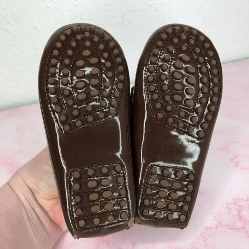 Janie and‎ Jack shoes bow moccasins brown patent leather size 8 toddler